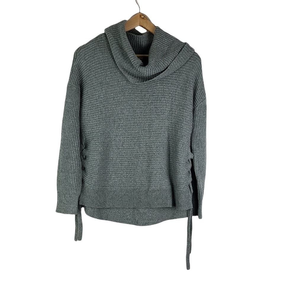 Ruby Moon Thin Knit Cowl Neck Pullover Side Tie Sweater Sage Medium